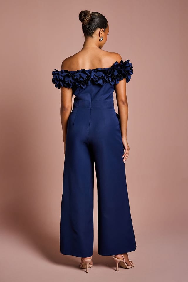 Coast Coast Women's Petite 3D Flower Bardot Jumpsuit in Navy - 3