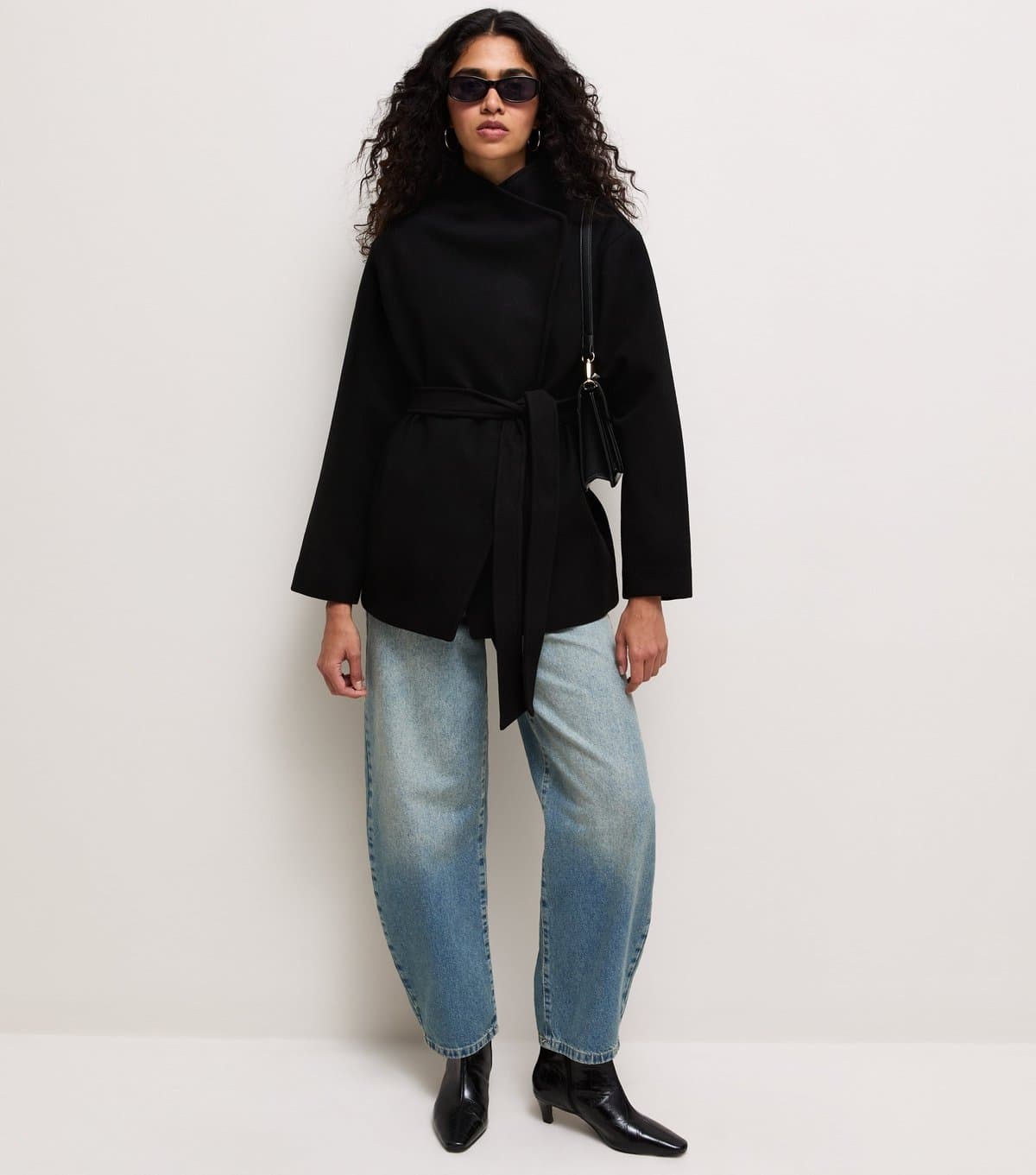 New Look Women's Black High Neck Belted Jacket New Look