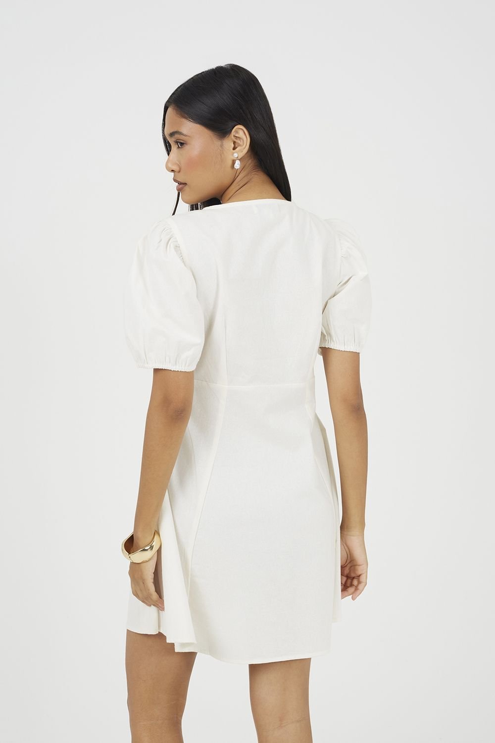 Brave Soul Brave Soul Women's Puff Sleeve Mini Dress With Floral Embroidery in Cream - 2