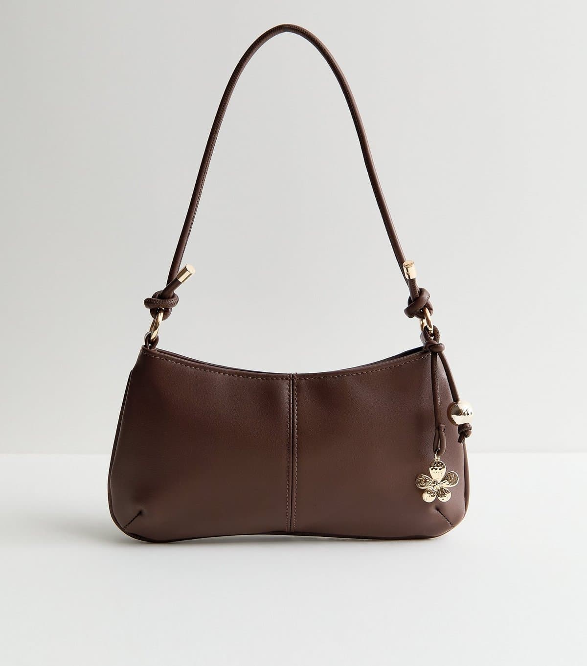 New Look Brown Faux Leather Flower Charm Shoulder Bag New Look