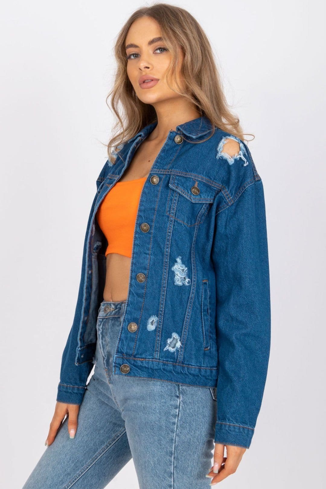 Love Lace Love Lace Women's Classic Blue Cotton Elastane Eyelet Jacket - 4