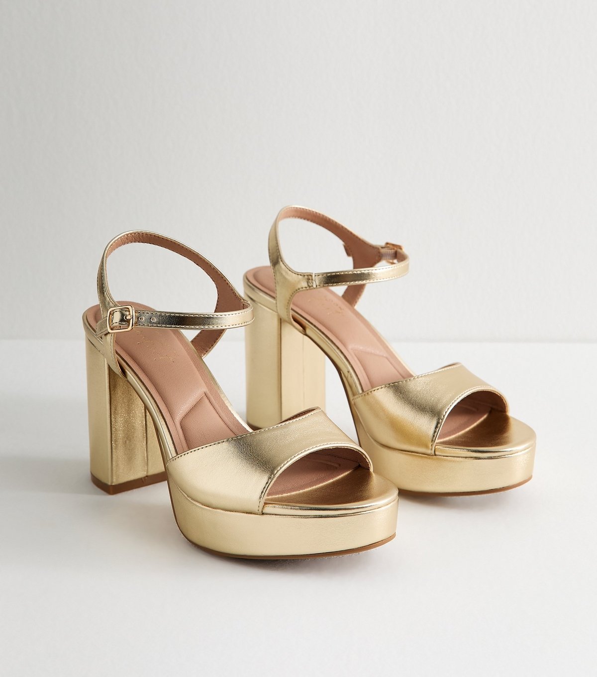 New Look Women's Gold Faux Leather Platform Sole Block Heel Sandals Vegan New Look - 2