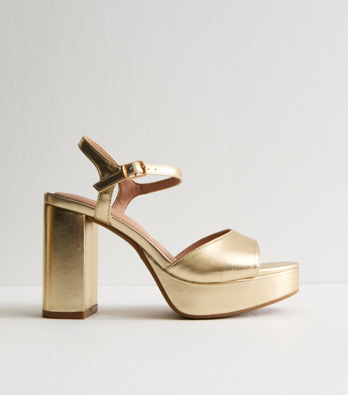 New Look Women's Gold Faux Leather Platform Sole Block Heel Sandals Vegan New Look - 3