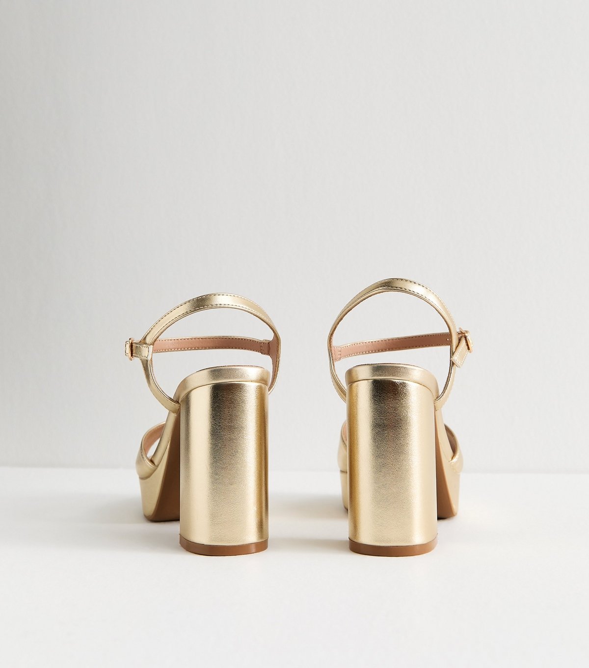 New Look Women's Gold Faux Leather Platform Sole Block Heel Sandals Vegan New Look - 4