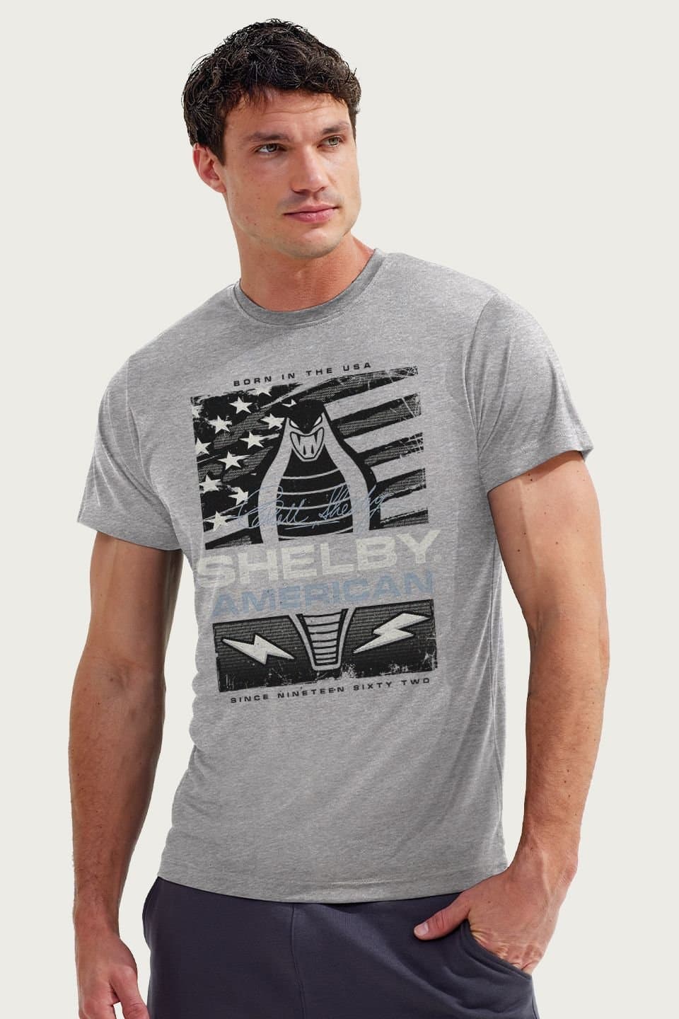 Shelby Shelby Men's American 1962 Born In The USA T-Shirt in Mid Grey