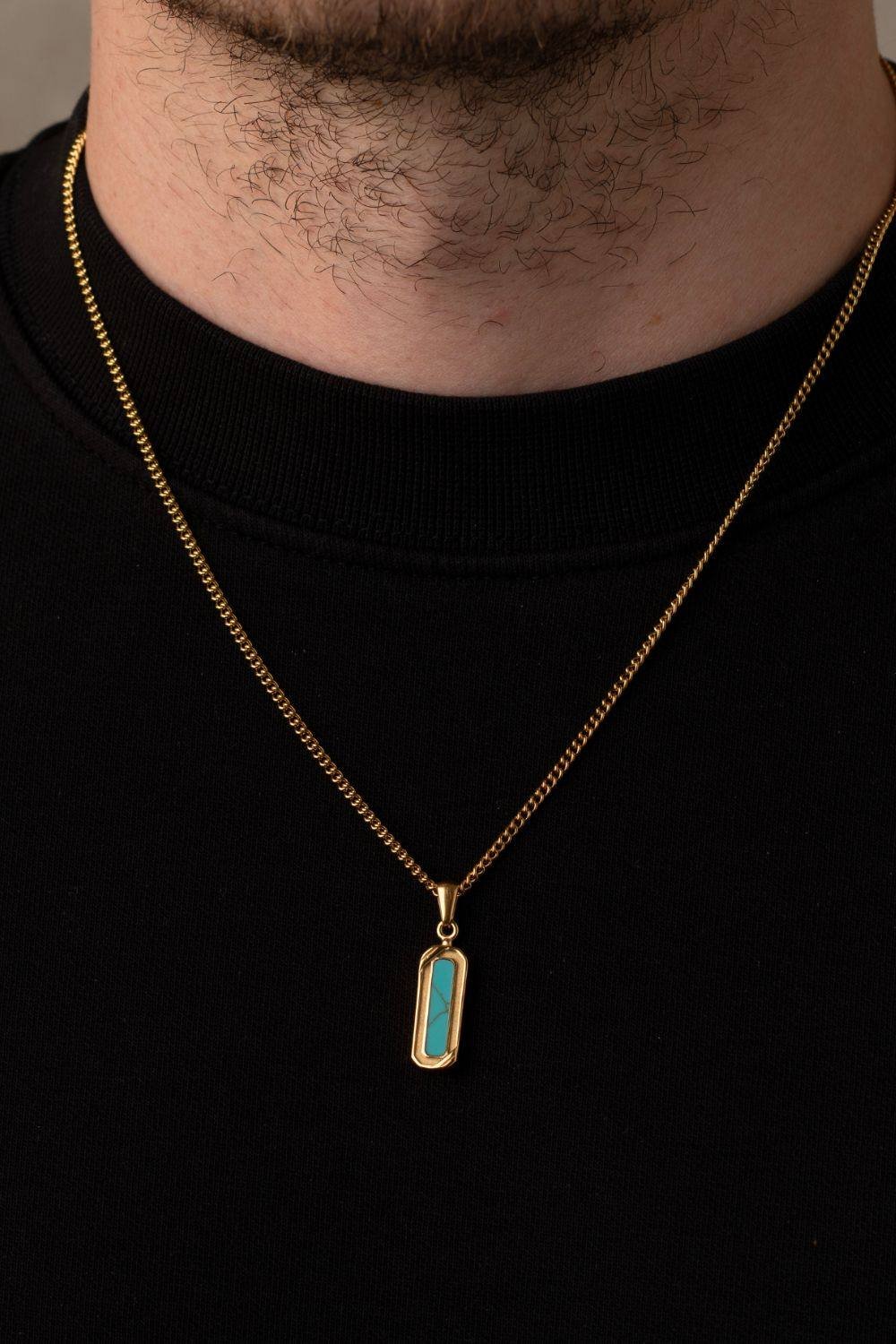 Outrage London Outrage London Men's 18K Gold Turquoise Stone Pendant Necklace - 3