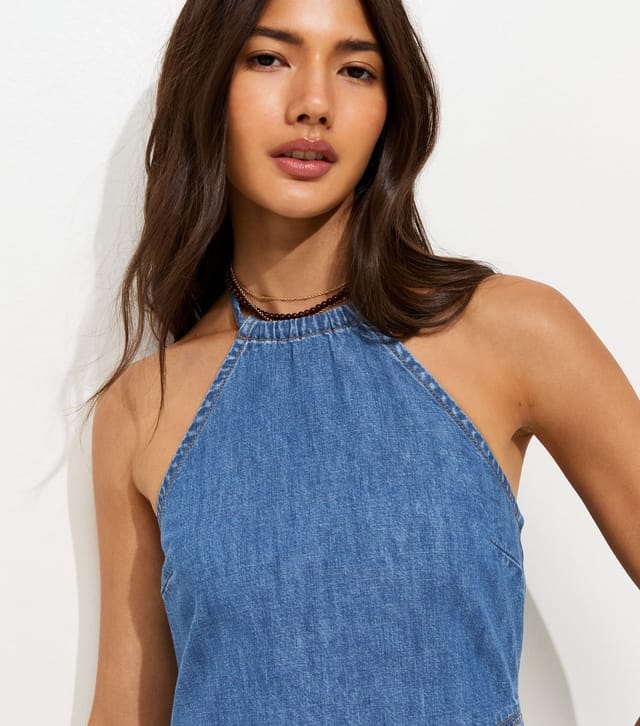 New Look Women's Blue Denim Halterneck Midi Dress New Look - 2