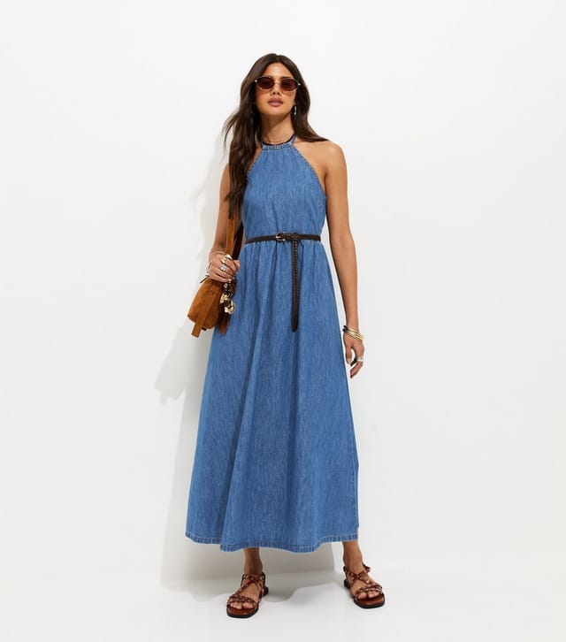 New Look Women's Blue Denim Halterneck Midi Dress New Look - 3