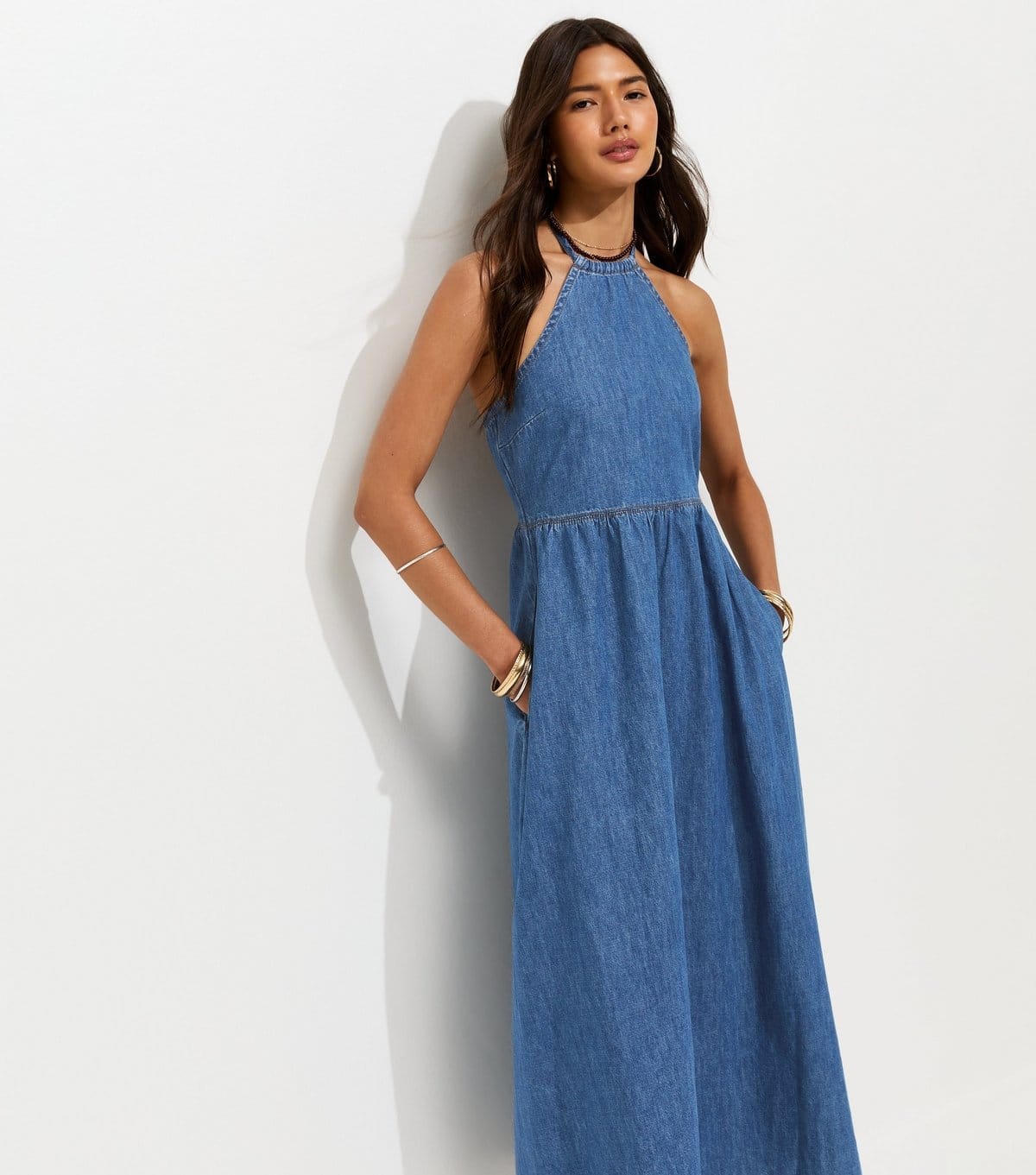 New Look Women's Blue Denim Halterneck Midi Dress New Look - 4