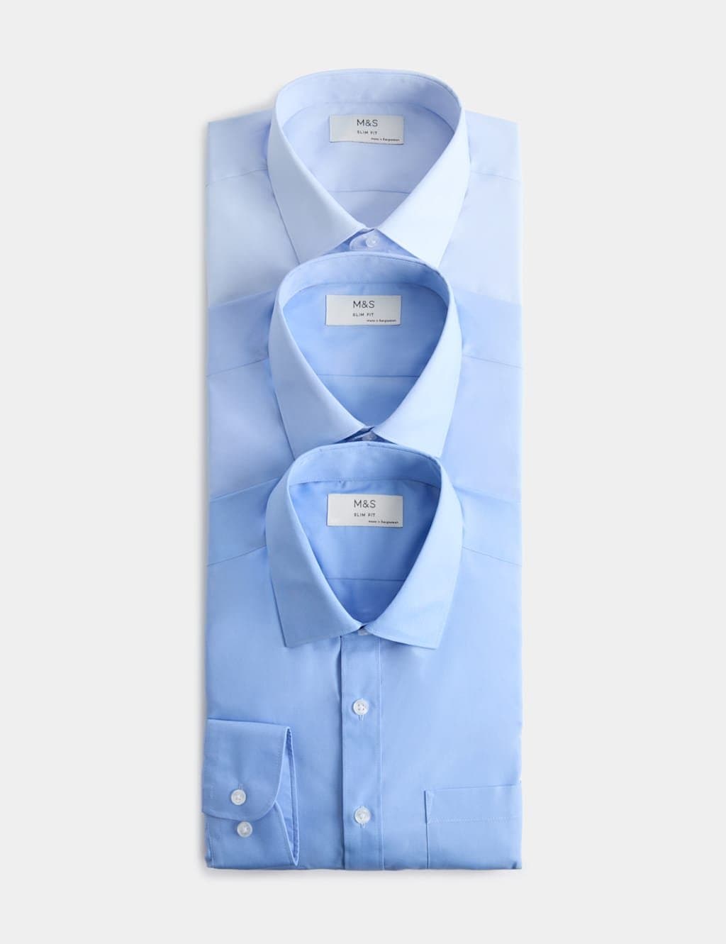 Marks & Spencer M&S 3 Pack Slim Fit Easy Iron Shirts Blue