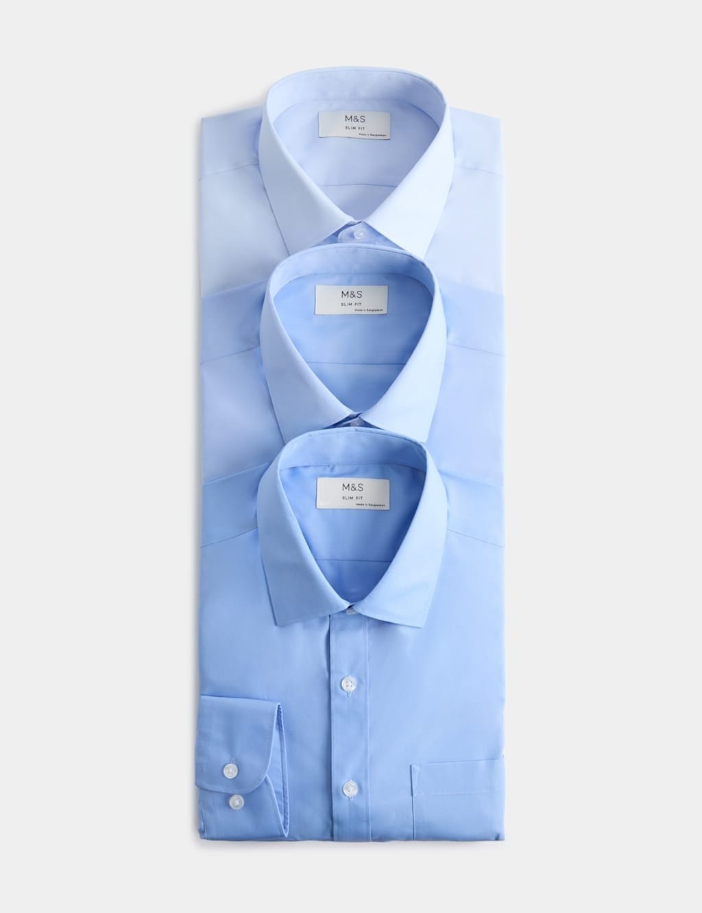 M&S 3 Pack Slim Fit Easy Iron Shirts Blue