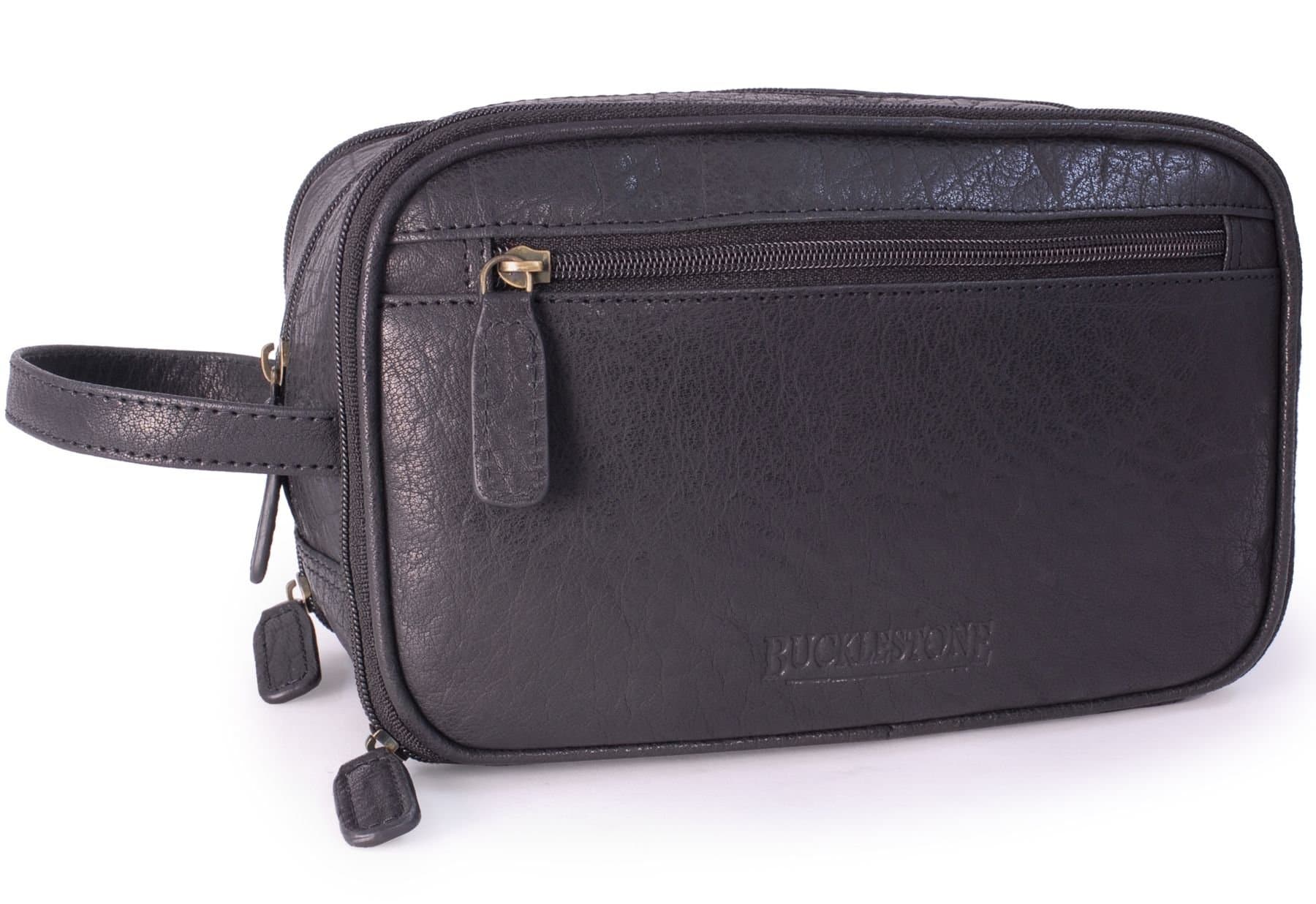 Bucklestone Bucklestone Men's Durham Leather Wash Bag in Black