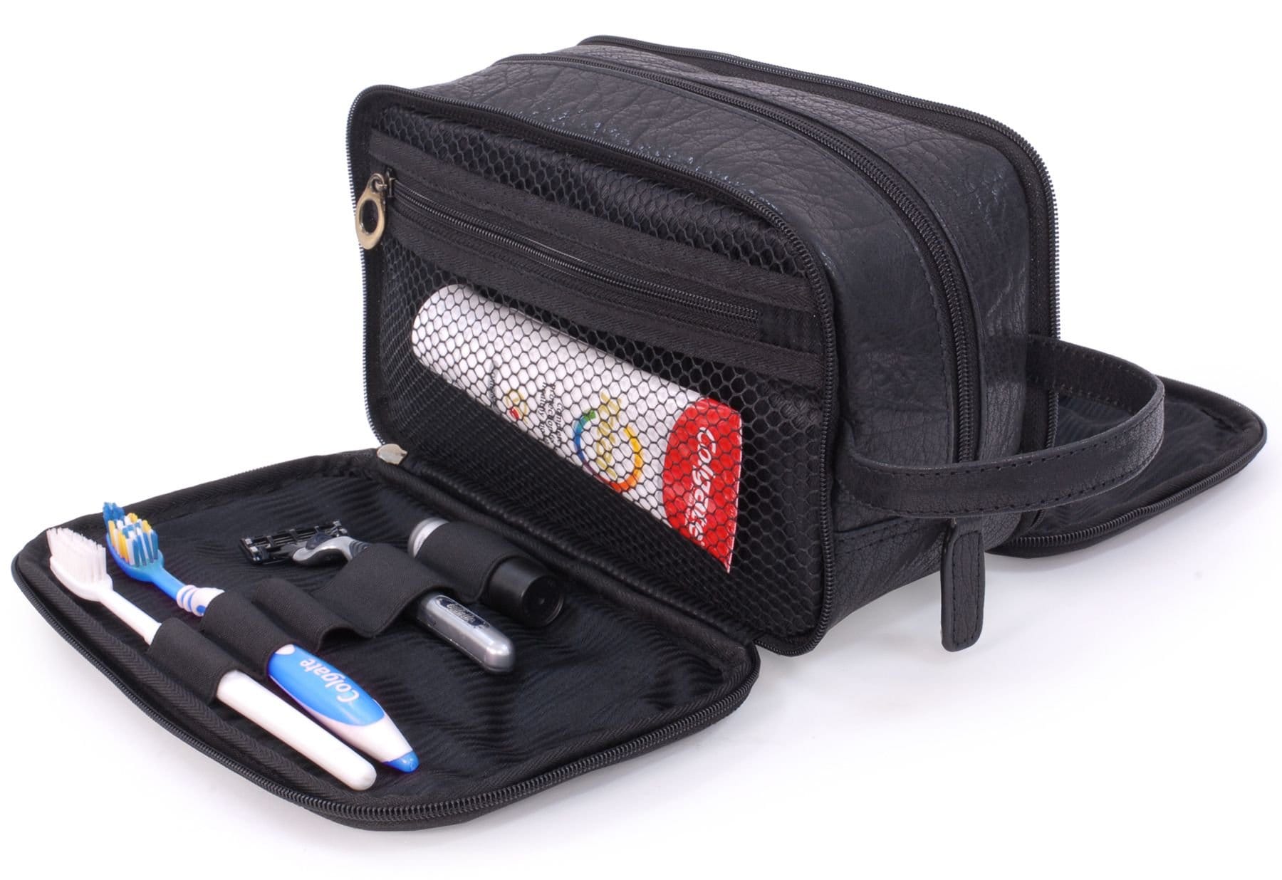 Bucklestone Bucklestone Men's Durham Leather Wash Bag in Black - 4
