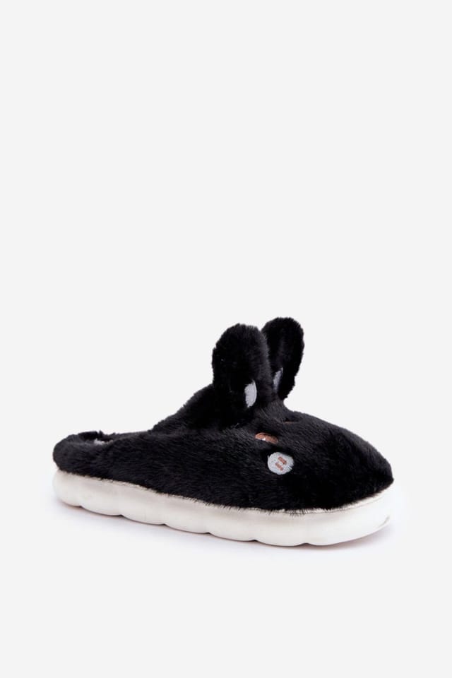 Love Lace Love Lace Women's Rabbit Furry Slippers With Thick Sole For Warmth At Home in Black - 2