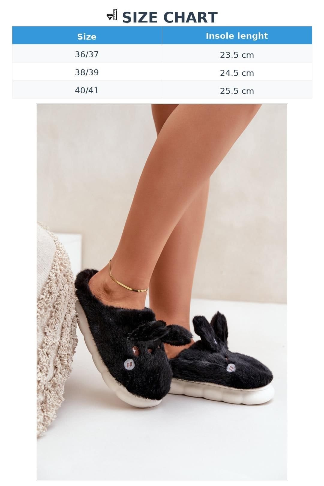 Love Lace Love Lace Women's Rabbit Furry Slippers With Thick Sole For Warmth At Home in Black - 4