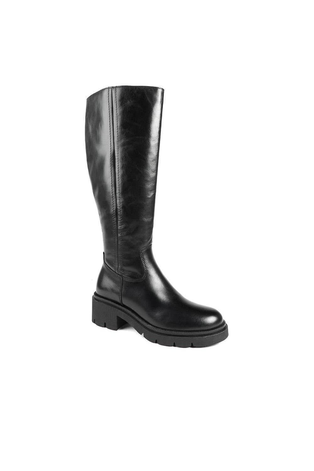 Jones Bootmaker Jones Bootmaker Women's Domino Chunky Leather Long Boots in Black