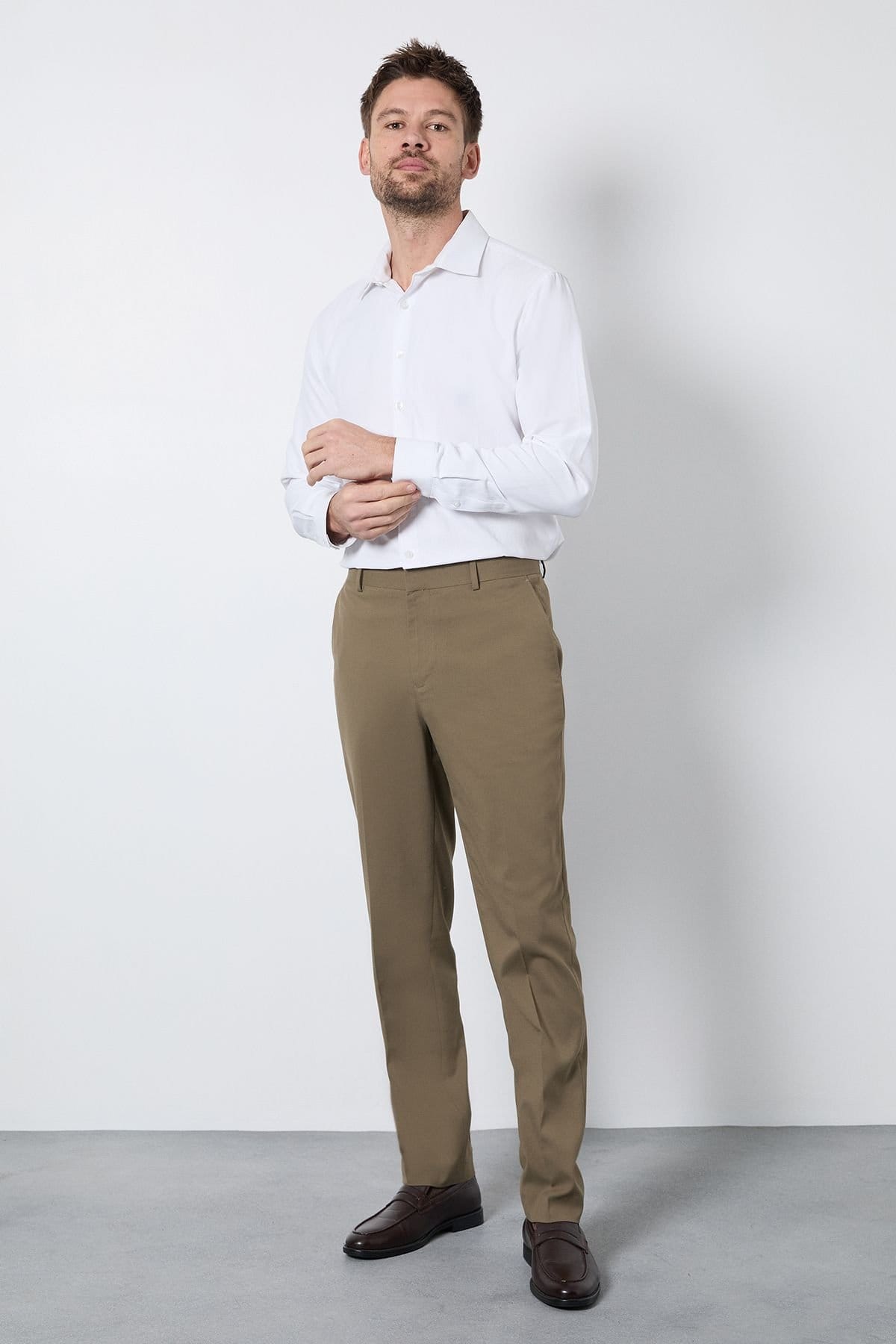 Burton Men's Dark Beige Slim Fit Smart Trousers