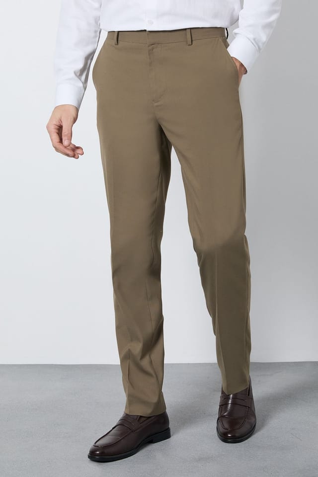 Burton Burton Men's Dark Beige Slim Fit Smart Trousers - 2
