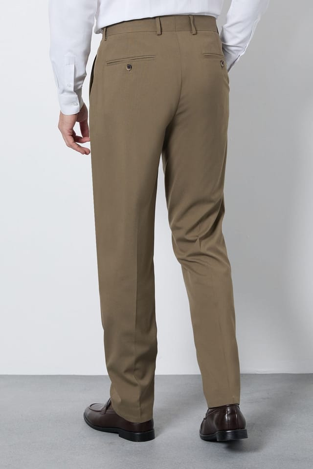 Burton Burton Men's Dark Beige Slim Fit Smart Trousers - 3