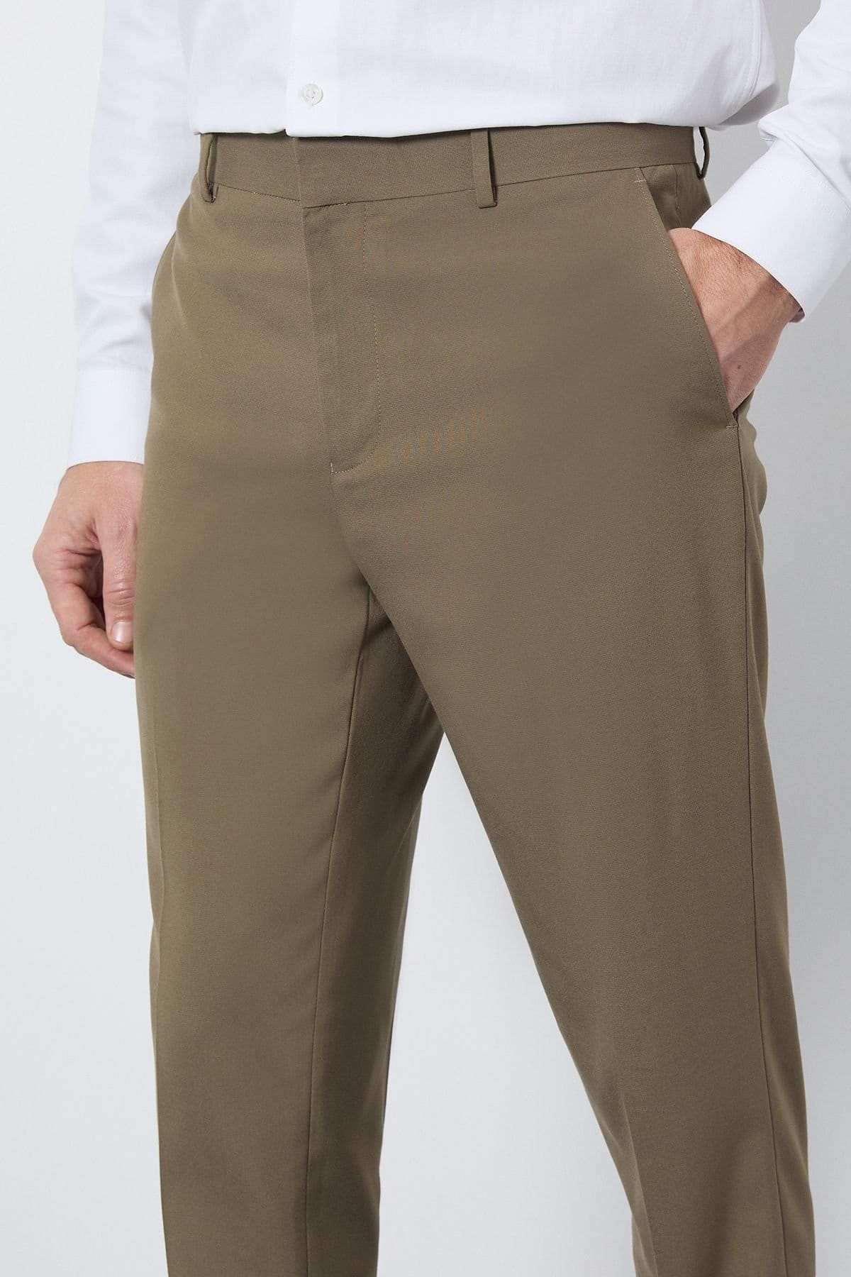 Burton Burton Men's Dark Beige Slim Fit Smart Trousers - 4