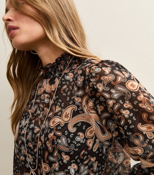 New Look Women's Black Paisley Chiffon Frill Neck Blouse New Look - 3