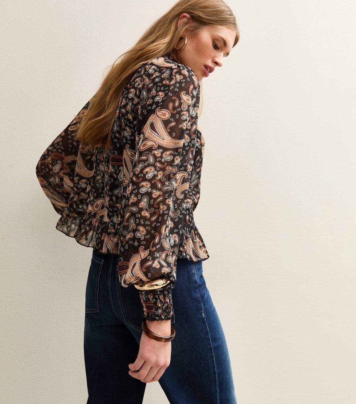 New Look Women's Black Paisley Chiffon Frill Neck Blouse New Look - 4