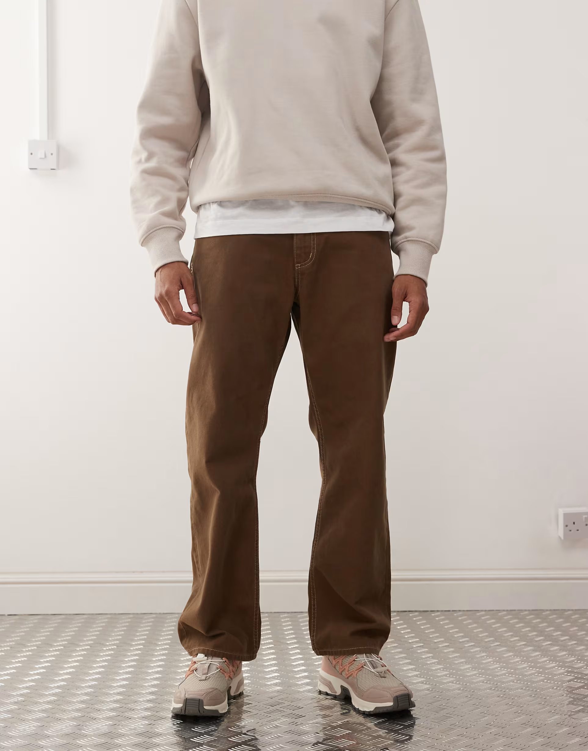 ASOS RVCA Dayshift 5 pocket canvas trousers in bombay brown - 1