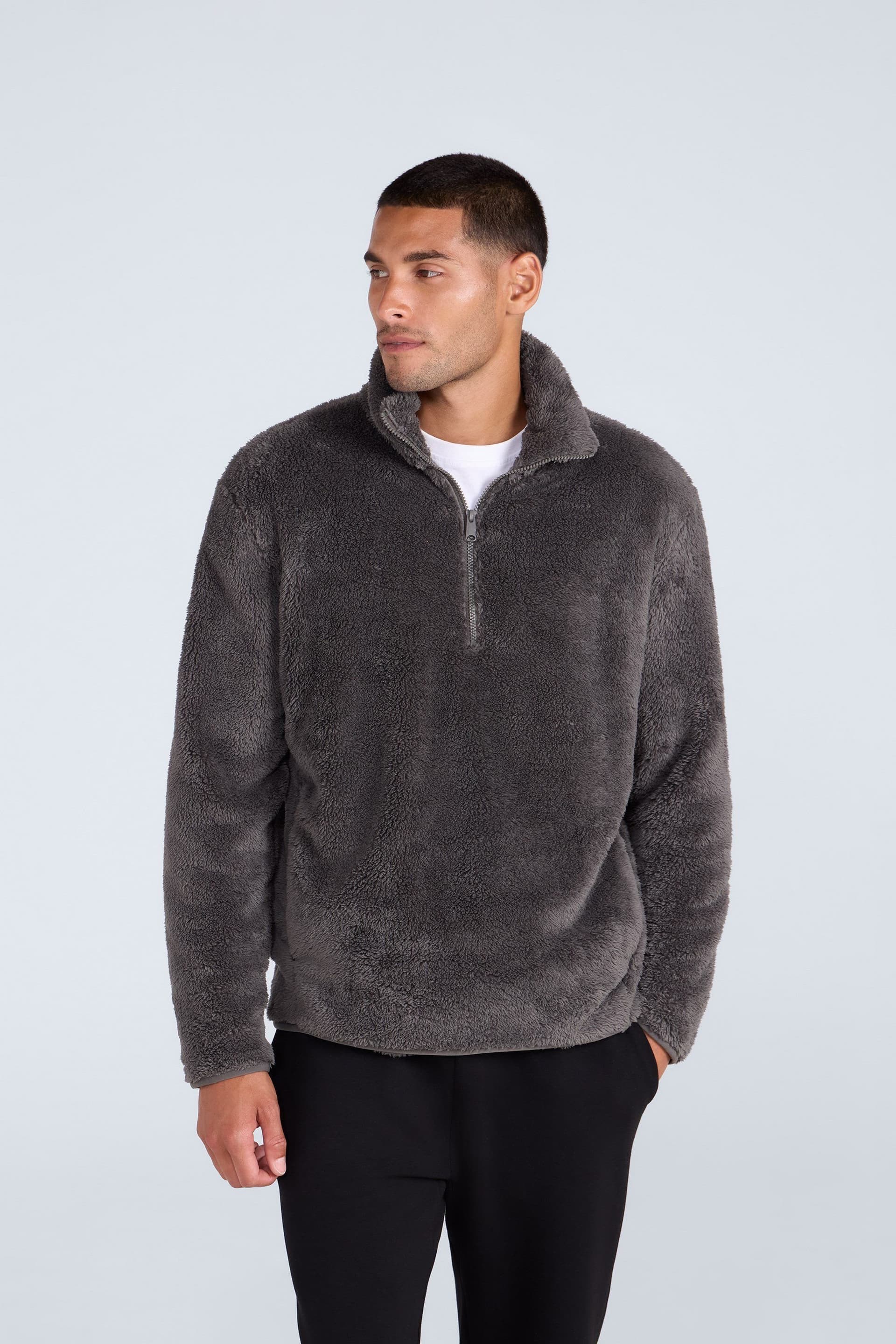 Animal Animal Men's 'Teddy' Warm Comfortable Half Zip Casual Outdoor Cosy Fleece Jumper in Khaki