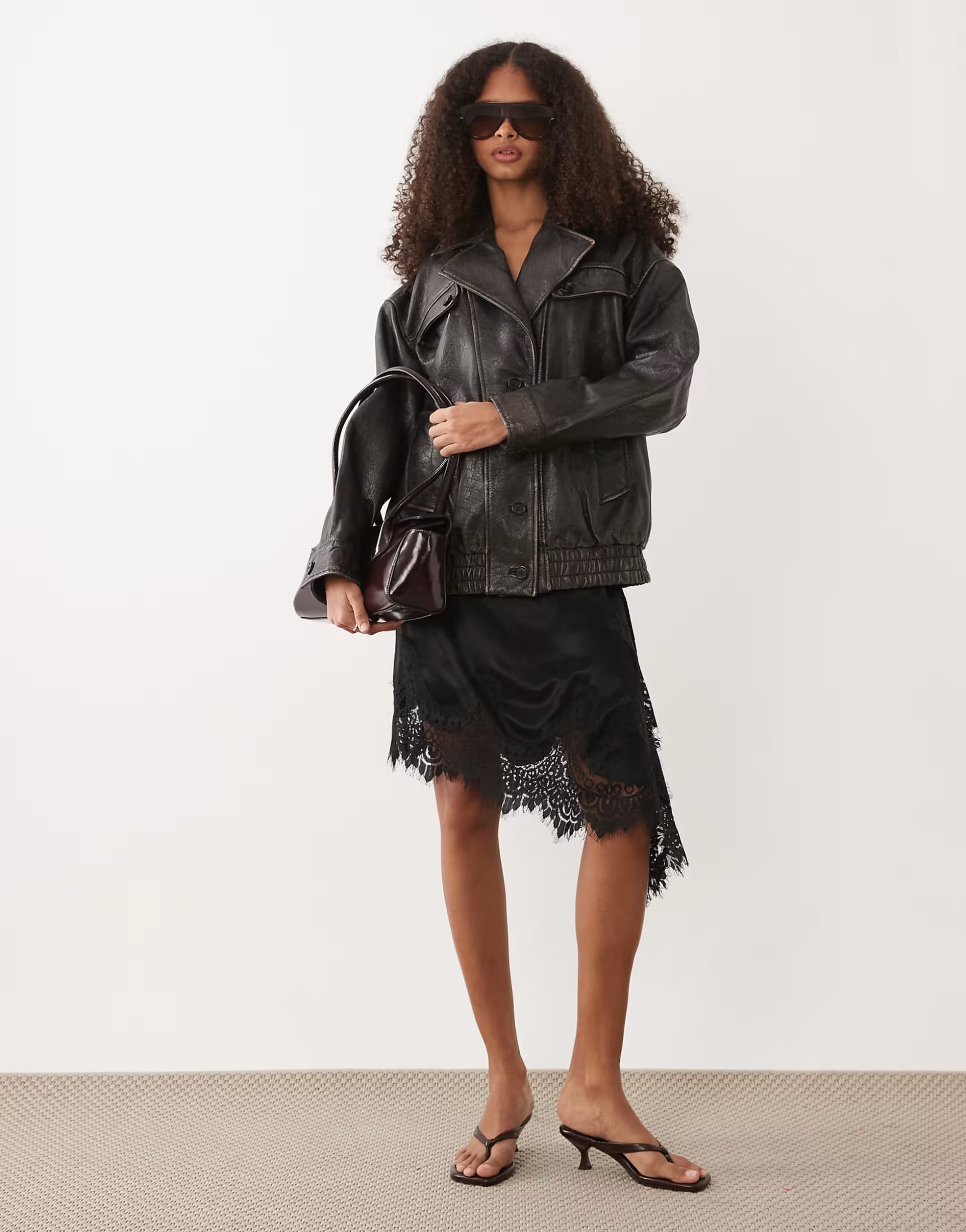ASOS Mango 100% leather oversized jacket in distressed brown