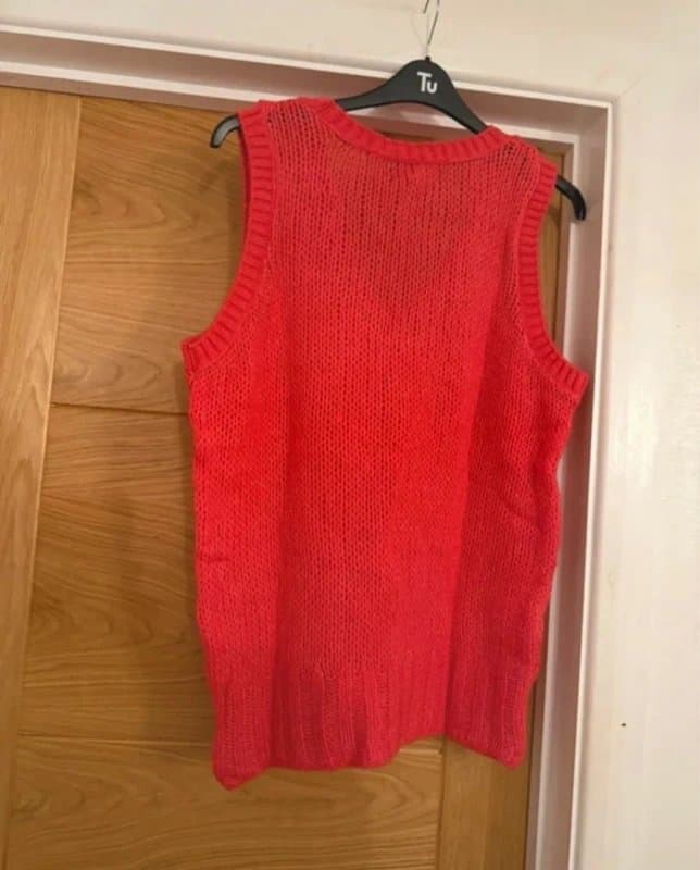ASOS ASOS Design Pink Coral Red Fluffy Knitted Open Stitch Sleeveless Sweater Vest Waistcoat Tank Jumper