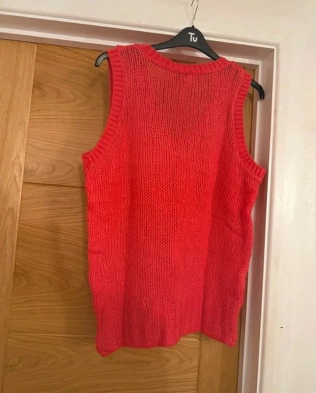 ASOS Pink Coral Red Fluffy Knitted Sleeveless Sweater Vest