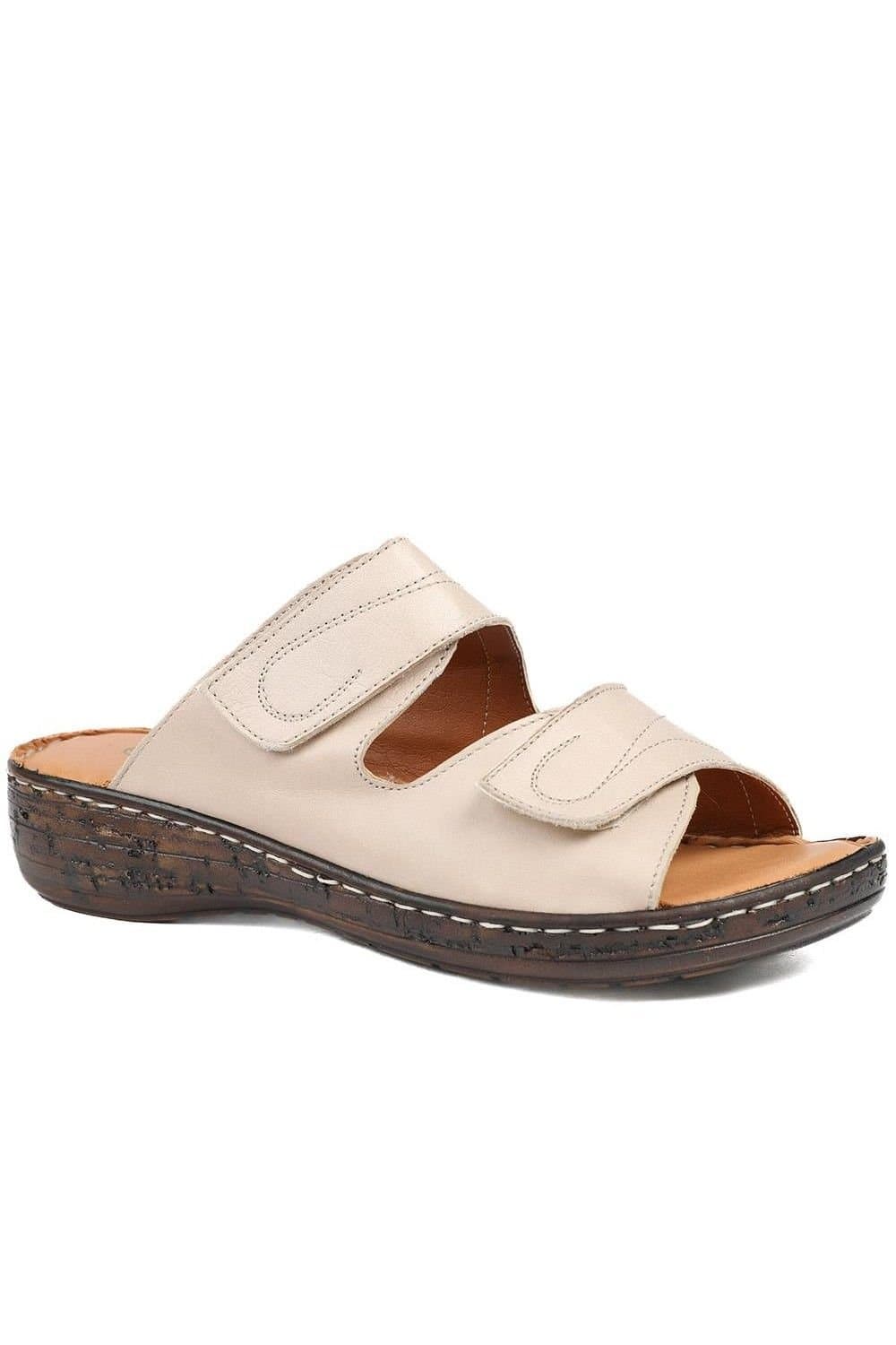 Pavers Pavers Women's Wide Fit Leather Adjustable Fastening Sandals in Beige
