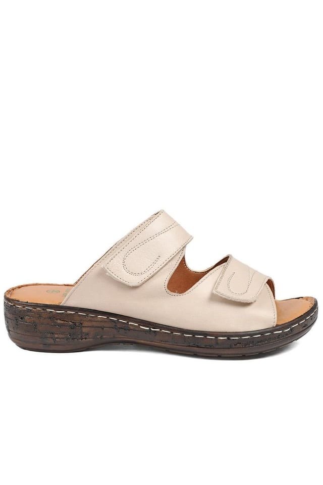 Pavers Pavers Women's Wide Fit Leather Adjustable Fastening Sandals in Beige - 2