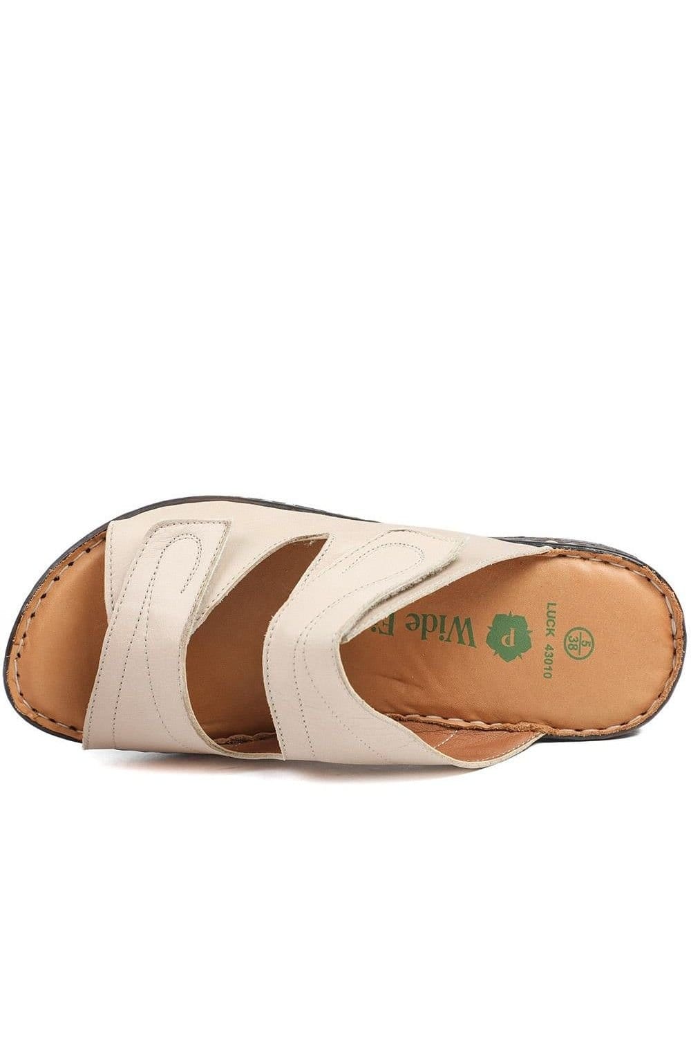 Pavers Pavers Women's Wide Fit Leather Adjustable Fastening Sandals in Beige - 4