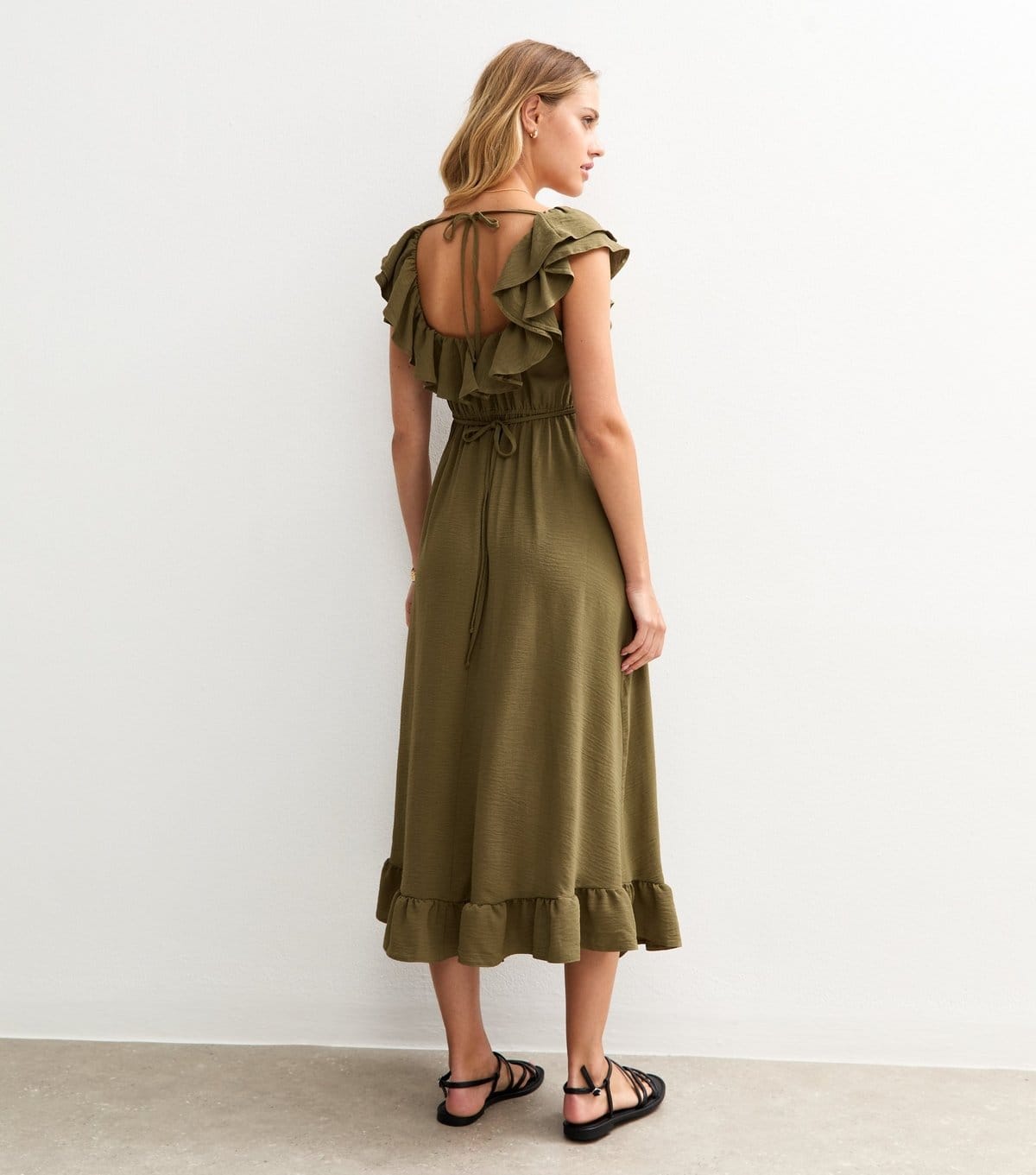 New Look Women's Khaki Ruffled Asymmetric Midi Dress New Look - 4