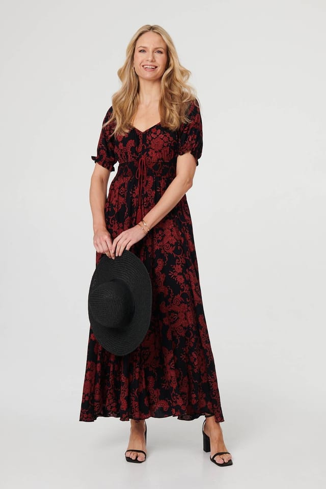 Izabel London Izabel London Women's Baroque Print Puff Sleeve Maxi Dress in Black - 2