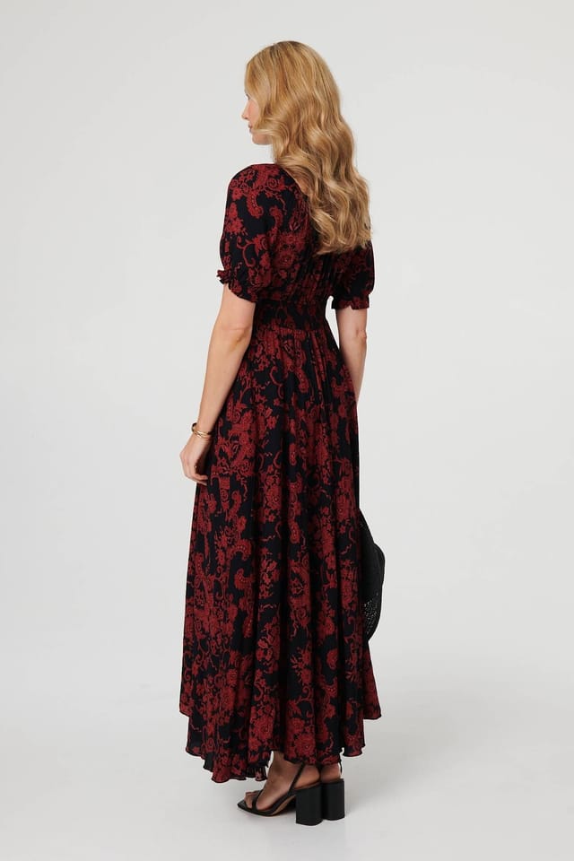 Izabel London Izabel London Women's Baroque Print Puff Sleeve Maxi Dress in Black - 3