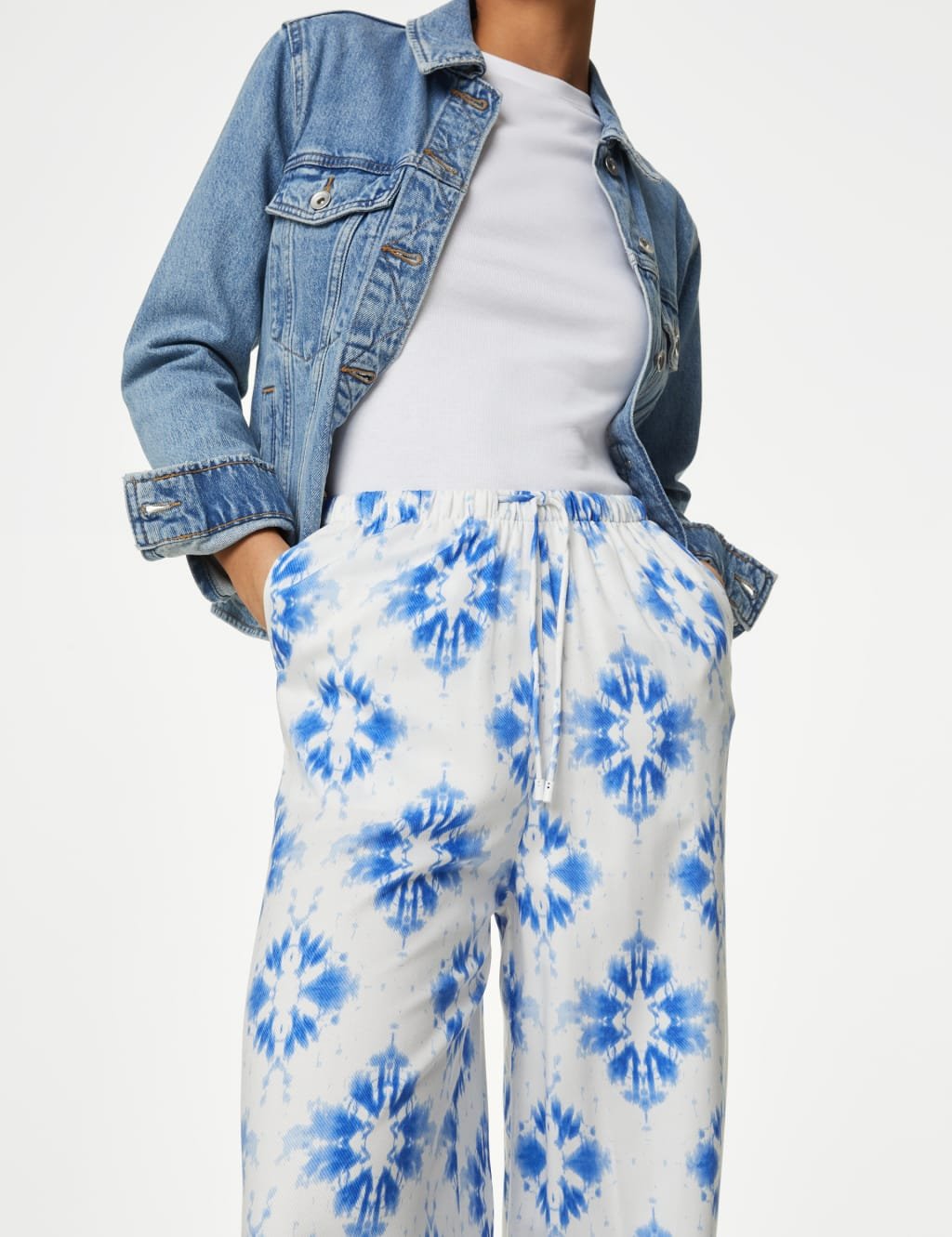 Marks & Spencer M&S Wide Leg Floral Elasticated Waisted Trousers Blue Mix - 3