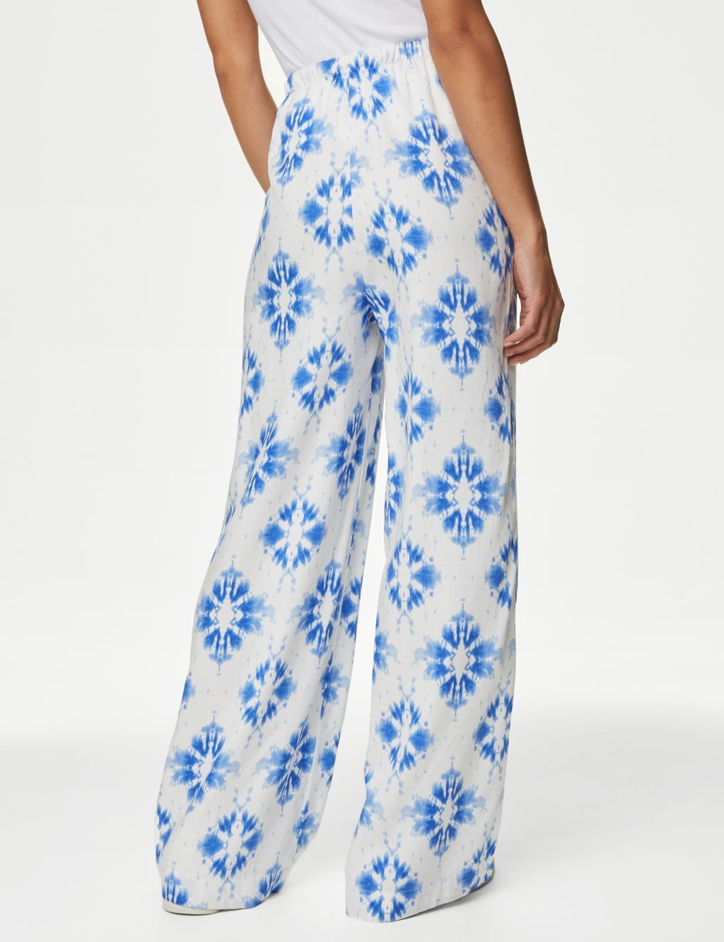 Marks & Spencer M&S Wide Leg Floral Elasticated Waisted Trousers Blue Mix - 4