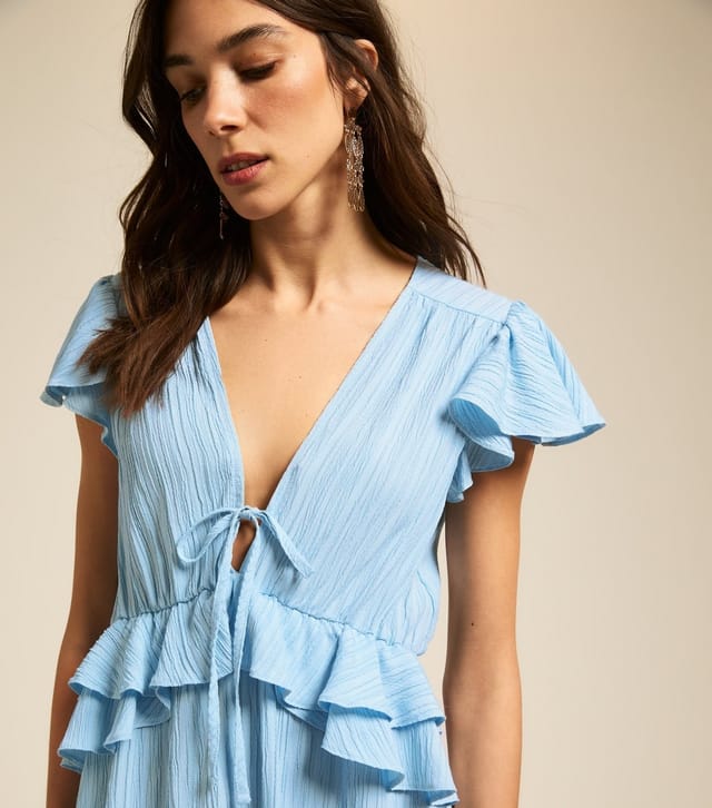 New Look Women's Blue Crinkle Texture Flutter Sleeve Mini Dress New Look - 2