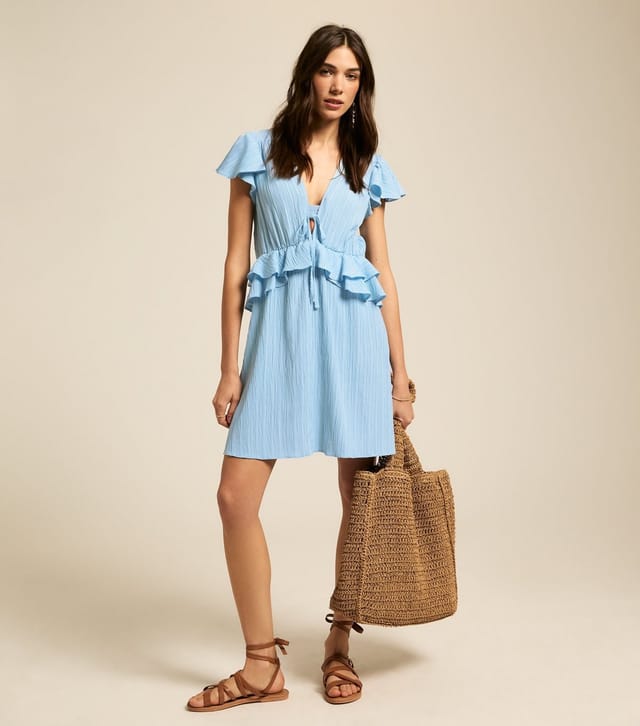 New Look Women's Blue Crinkle Texture Flutter Sleeve Mini Dress New Look - 3