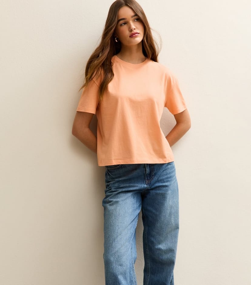 New Look Women's Light Coral Cotton Boxy Fit T-Shirt New Look - 1