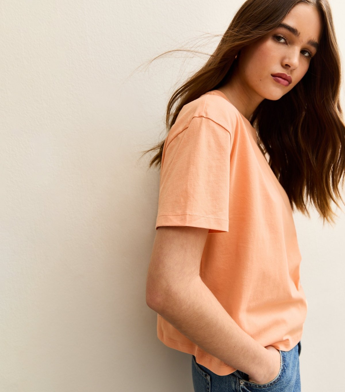 New Look Women's Light Coral Cotton Boxy Fit T-Shirt New Look - 2