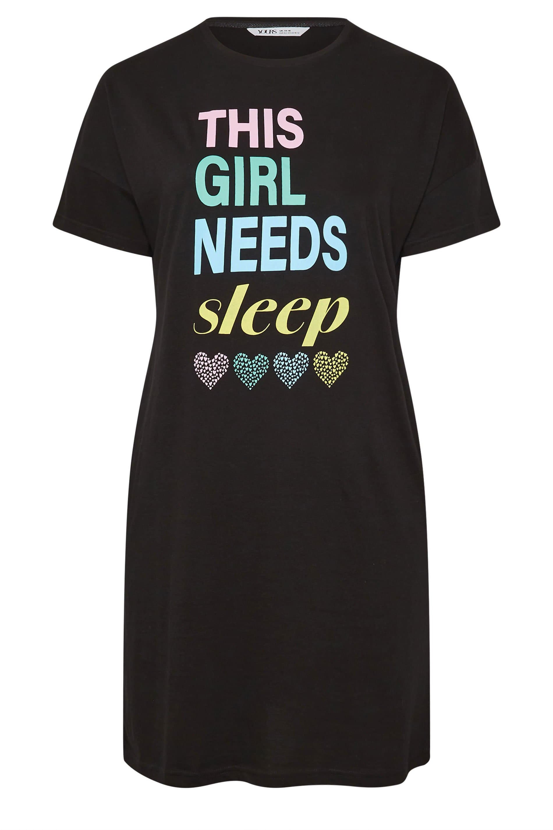 Yours Plus Size Black 'This Girl Needs Sleep' Sleep Tee Nightdress