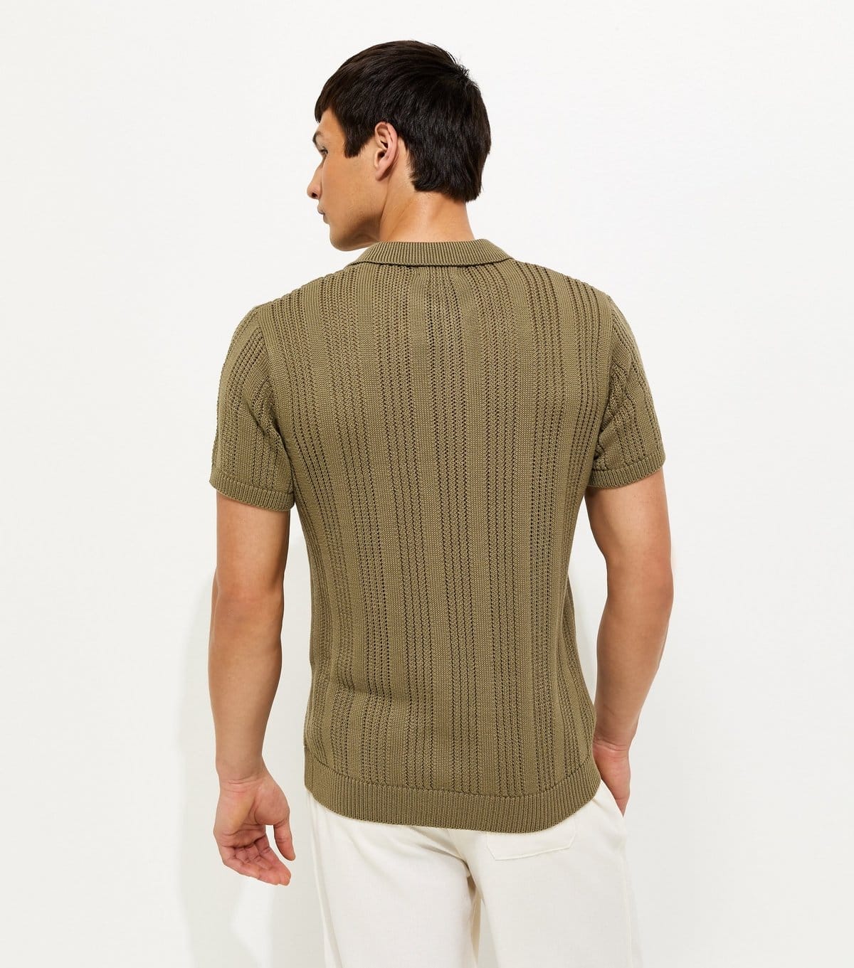 New Look Men's Khaki Regular Rib Knit Striped Polo Shirt New Look - 4