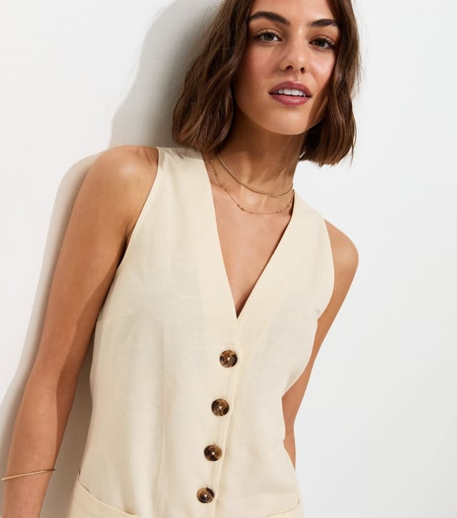 New Look Women's Cream Sleeveless Button Through Playsuit New Look - 2