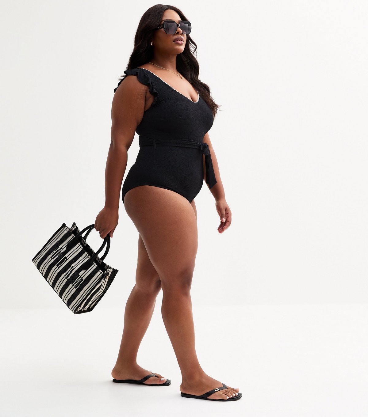 New Look Women's Plus Size Black Frill Trim Swimsuit Curves New Look - 3