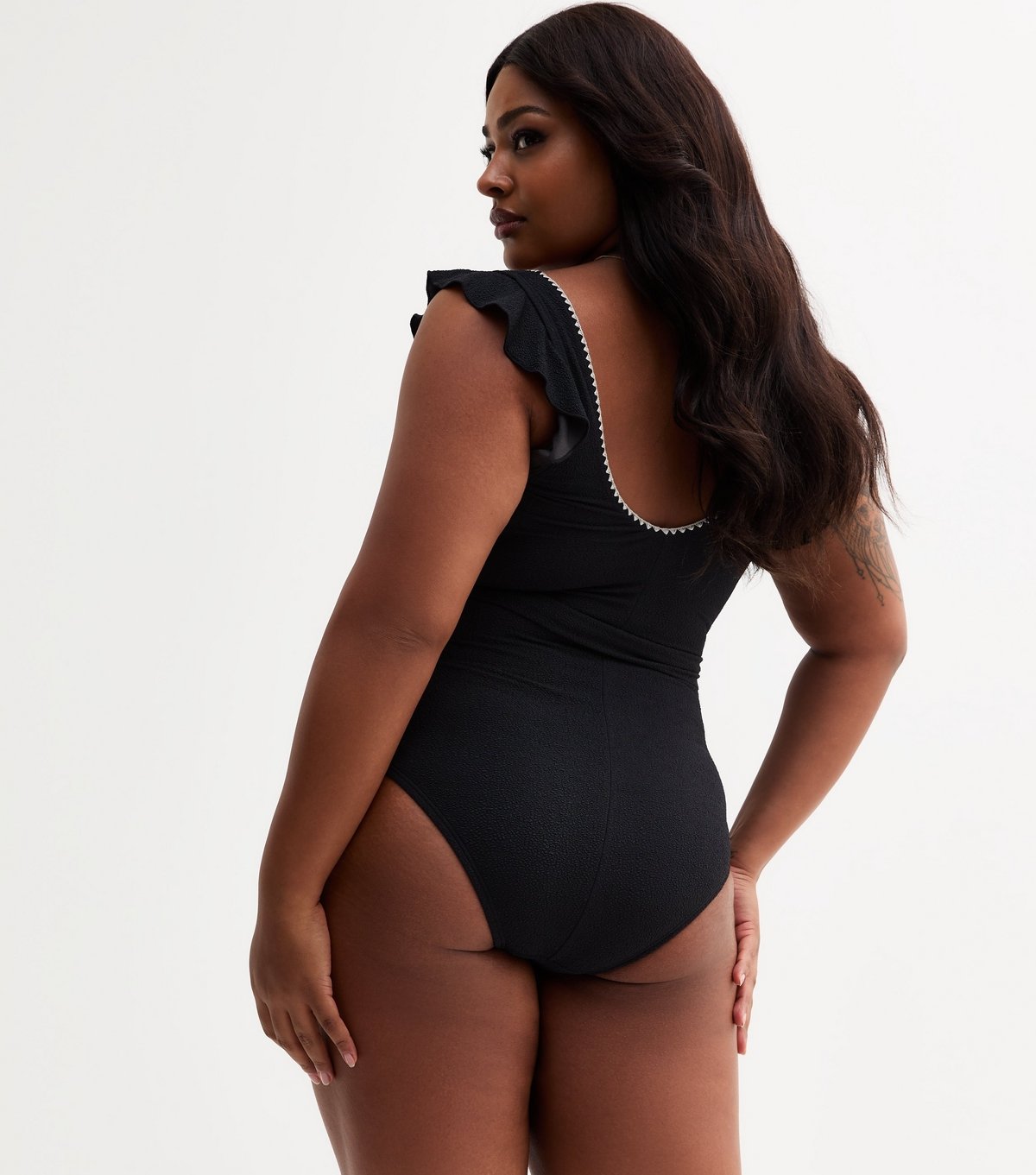 New Look Women's Plus Size Black Frill Trim Swimsuit Curves New Look - 4