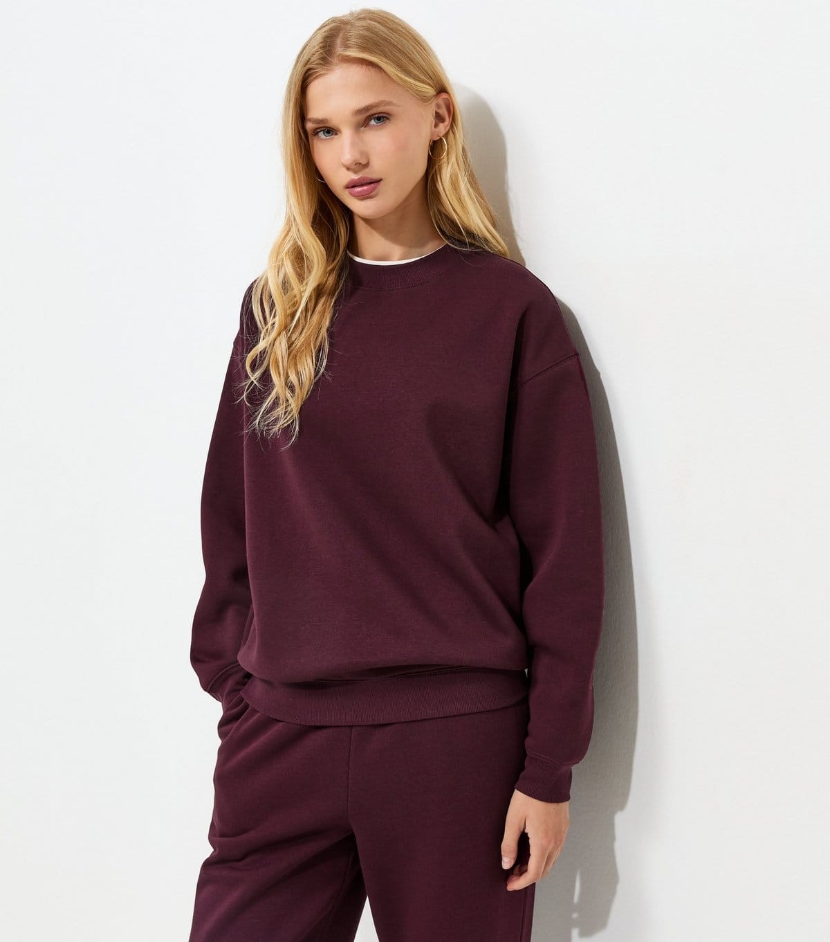 Women's Dark Burgundy Cotton Rich Relaxed Sweatshirt New Look