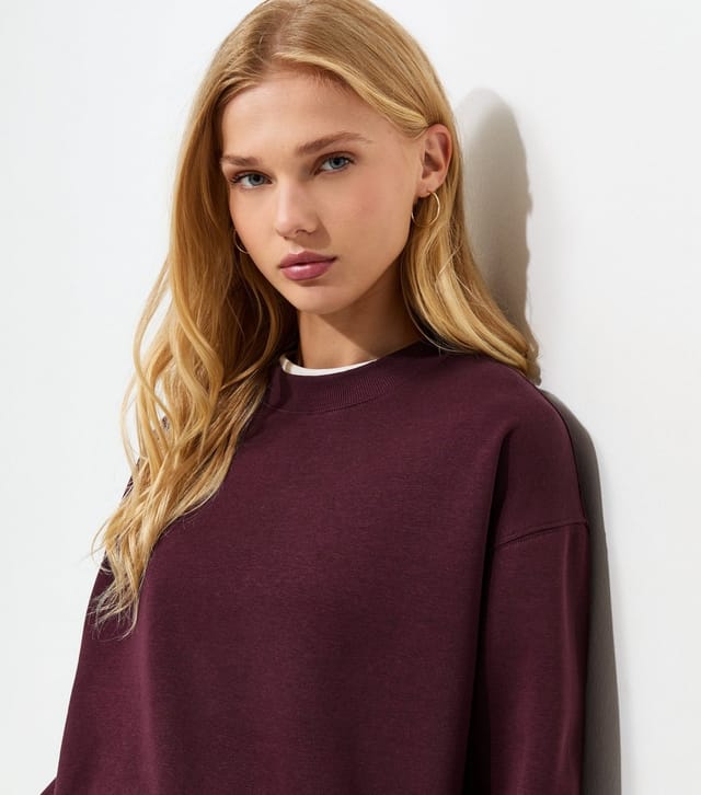 New Look Women's Dark Burgundy Cotton Rich Relaxed Sweatshirt New Look - 3